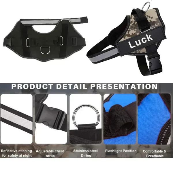 Dog Harness Vest ID Patch Reflective Breathable Adjustable, NO PULL