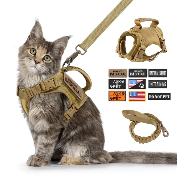 Tactical Cat Harness Leash with 9 Patches Small Dog Puppy Vest Straps