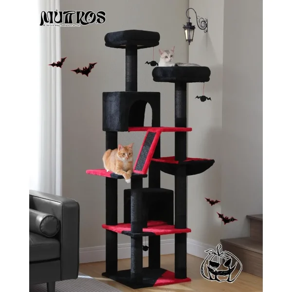 Gothic Tree. 70.9" Tall Black Cat Tower. Coffin Bed, Condo, Scratching Posts